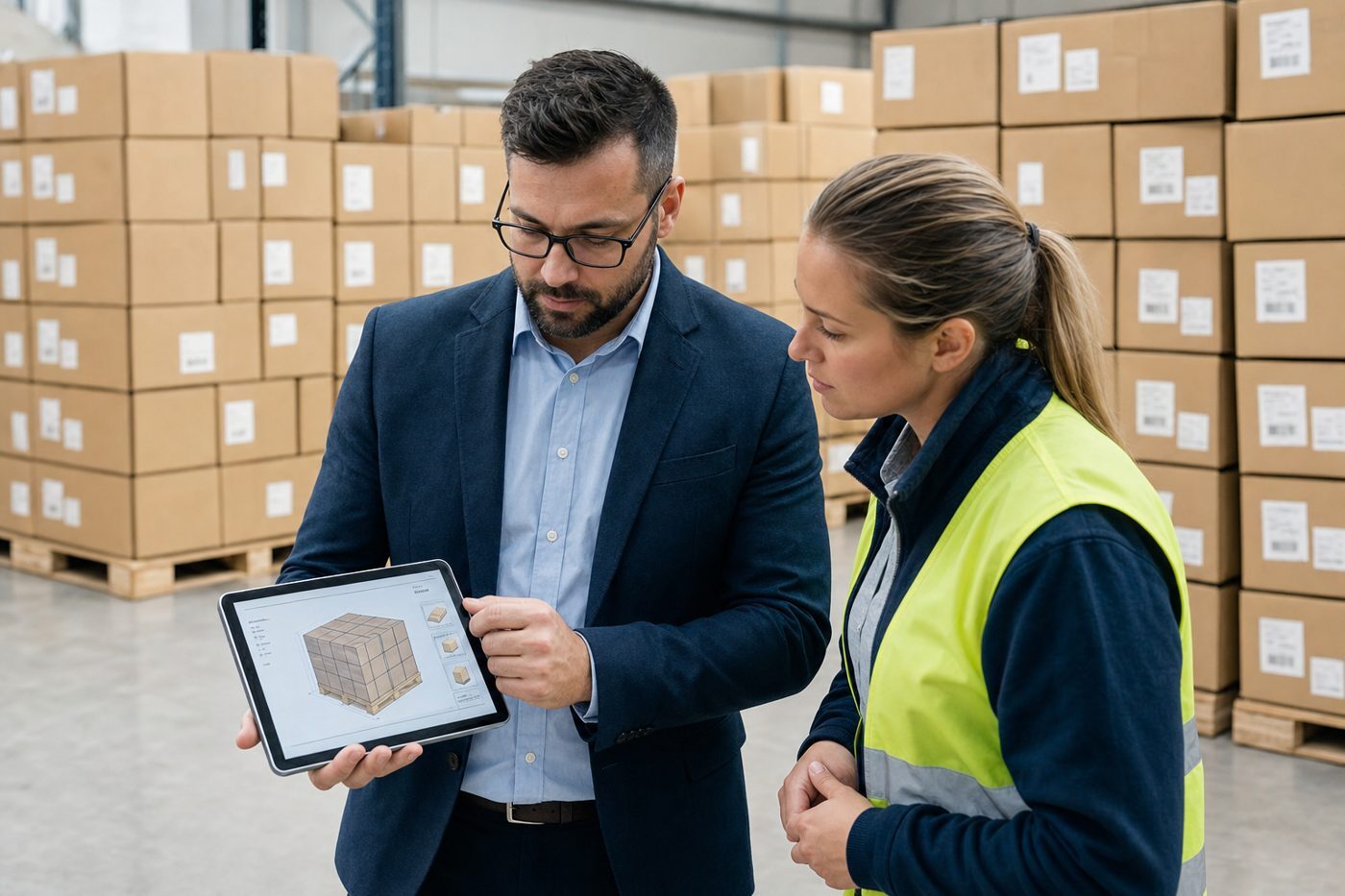 Warehouse team reviewing a load design